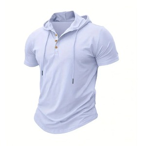 Sweat à capuche léger coupe ajustée pour homme T-shirt de fitness à manches courtes d'été T-shirts tricotés respirants avec motif solide pour l'hiver - Product Image 2