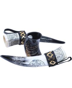 Meilleur prix 100% naturel Viking Agate médiévale corne à boire écologique alimentaire sûr poli Style Animal support en cuir fabriqué - Product Image 1