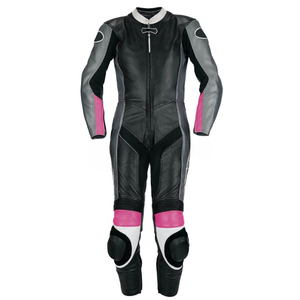 Combinaison de moto en cuir pour hommes sur mesure équipement de moto de course noir gris rose protection motard une pièce costumes - Product Image 1