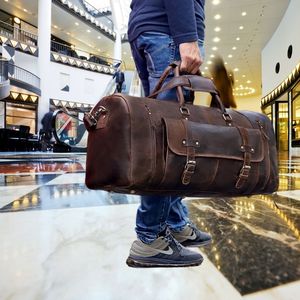 Lujo Unsex Full Grain cuero genuino impermeable Weekender Duffle Bag hecho a mano elegante deporte viaje plegable diseño portátil - Product Image 3