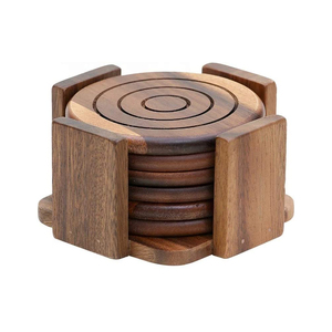Sous-verre rond naturel personnalisé, fabriqué à la main, prix d'usine en Inde, sous-verre en bois de corne, résine, noyer, vente en gros - Product Image 1