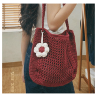 Tas Selempang Rajut Chunky Kecil Lucu Bergaya Vintage Preppy Buatan Tangan dengan Ritsleting