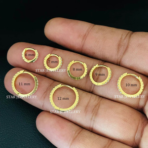 14K Or Massif Naturel Diamant Clicker Hoop Anneau Fine Jewelry. - Product Image 2