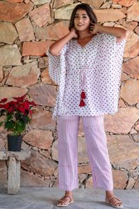 New Stylish Women Polka Dot Printed Casual Short <b>Kaftan</b> Top With Pant Indian Handmade 100 % Cotton Printed <b>Kaftan</b> for Women - Product Image 5