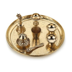 Pooja Thali Set personalizado Pooja Thali de artesanía ecológica para decoración del hogar en Metal plateado, diseño único de 7 piezas disponible - Product Image 6