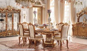 Juego de mesa de comedor de madera de lujo de diseño antiguo Juego de mesa de comedor de estilo barroco dorado Mesa de comedor de lujo de diseño antiguo - Product Image 4