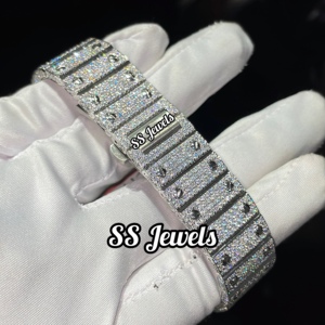 Montre mécanique de luxe pour homme en acier inoxydable VVS, sertie de moissanite, cadran orange 41 mm, bracelet 20 mm, style hip-hop, passe le test diamant - Product Image 6