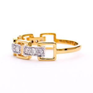 Anillo de Eslabones Cuadrados Geométricos de Nueva Tendencia - Anillo de Moda Dorado de Dos Tonos - Product Image 6