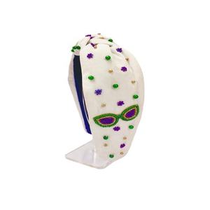 Mardi Gras Festival Designer Bandeaux De L'Inde Monogrammé À La Main Seed Perlé Noué Accessoires De Cheveux - Product Image 6