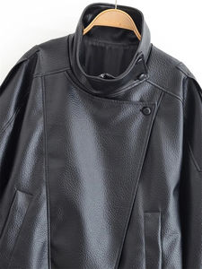 Veste pour femme Automne 2025 Nouvelle veste en similicuir noir à manches longues Style moto Personnalité Mode - Product Image 3