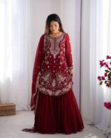 Vente en gros de costume Sharara lourd en fausse georgette de qualité supérieure travail de séquence brodé pour les occasions de fête