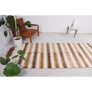 Turkish Vintage Runner Rug 3.9x11.2 ft, Kilim <b>Brown</b> <b>Wool</b> Rug - Product Image 3