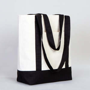 Grand sac fourre-tout noir en toile, écologique et réutilisable, 16x14x5 pouces, en coton, avec impression sérigraphiée pour la publicité alimentaire, recyclable - Product Image 5