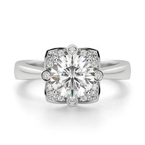 แหวนหมั้นเพชรโมอิสทรงกลมกรอบเจ้าหญิงสำหรับ RIH1055สีโรสโกลด์14K - Product Image 3