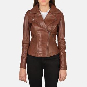 Veste de motard en cuir PU brun vintage de qualité supérieure pour femmes avec fermeture éclair facile à porter par Bearfit - Product Image 1