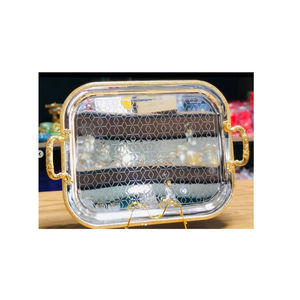 Bandeja plateada de diseño elegante con asas hechas de bandeja de Decoración de mesa de acero inoxidable Proveedores de accesorios de hotel a bajo precio - Product Image 6