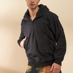 350gsm Wholesale Fashion 100% Cotton Oversized Fit Drop Shoulder & <b>Zipped</b> Closure <b>Black</b> Baggy Zipper <b>Hoodie</b> High Quality Men - Product Image 1