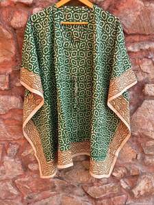 100% coton fête des mères cadeau vert maison Bagru imprimé fleuri bloc haut ethnique plage couverture Caftan robes décontractées court naturel - Product Image 5