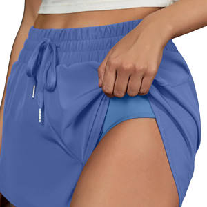 Pantalones cortos atléticos de alta calidad para mujer, pantalones cortos deportivos de secado rápido para correr para mujer con bolsillos elásticos y con cremallera - Product Image 5