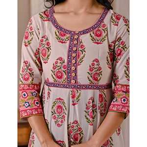 Vestido largo de algodón gris y rosa con botones, estampado Butta Block, elegante, estilo coreano, informal, hippie, ODM, para el día del club, lavable, natural - Product Image 2