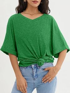 เสื้อยืดคอวีแขนสั้นสีเขียวล้วนสำหรับผู้หญิงใส่ในฤดูร้อนเสื้อยืดแฟชั่นฤดูร้อนพิมพ์ลายตามสั่ง - Product Image 4