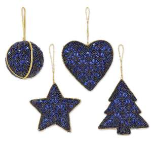 Conjunto de adornos navideños hechos a mano de lujo con cuentas azules, Bola de árbol con corazón de estrella, decoración colgante para vacaciones, adorno navideño elegante - Product Image 1