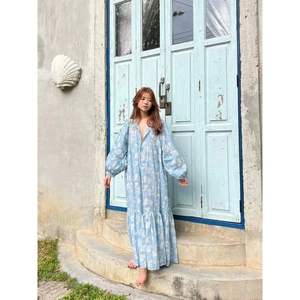 Vestido Largo Maxi con Estampado Floral para Mujer, Elegante, de Viscosa, con Cuello de Lazo, Mangas Largas, Cintura Holgada, Talla Única, Tallas Grandes, ODM, para Fiesta - Product Image 2