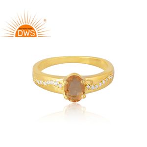 Vente chaude 925 Sterling Silver 18K Flash Plaqué Or Citrine Cz Gemstone Déclaration Anneau Demi Fine Jewelry Pour Les Femmes - Product Image 3