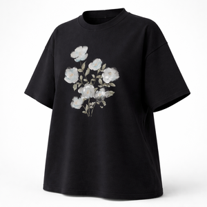 Camiseta Personalizada Negra Extra Grande con Estampado Floral para Hombre y Mujer, Algodón, Corte Holgado, Estilo Urbano, Informal, OEM, ODM, Venta al Por Mayor - Product Image 3