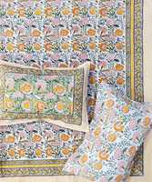 Ensemble de draps double d'été à fleurs légères 100% coton de haute qualité 220 TC jaune rose petit imprimé refroidissement écologique 3 pièces