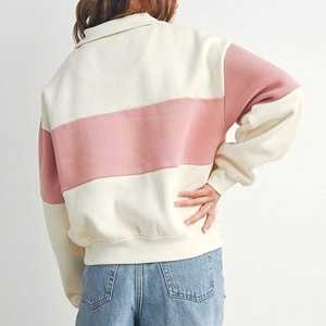 High Quality Two Tone <b>Women's</b> <b>Quarter</b> <b>Zip</b> Printed Knitted Winter <b>Sweatshirt</b> Soft Cotton Fleece Custom Contrast Color - Product Image 6