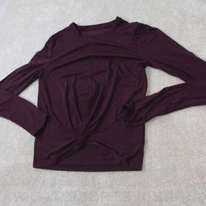 Elegante Camisa de Manga Larga con Nudo en la Parte Delantera para Mujer, Color Borgoña Oscuro, Cuello Redondo Informal, Túnica, Top de Invierno, Suave, Elástico, Estampado, Ecológico - Product Image 2