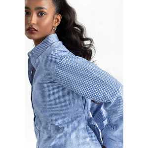 Camisa Casual a Cuadros Azules con Botones, Tela Popelina, Estilo Simple -224-217-031 - Product Image 1