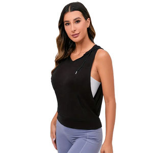 Sudaderas con capucha de gimnasio de algodón 100% de alta calidad para mujer, ropa deportiva sin mangas con logotipo personalizado con patrón sólido, sudaderas con capucha - Product Image 3