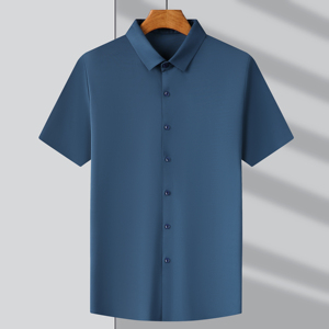 Chemise décontractée à manches courtes en Oxford solide pour hommes, simple boutonnage avec col montant, anti-rides, fourniture d'été ODM - Product Image 5
