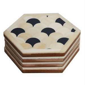 Juego de Posavasos de 10 mm de Grosor, Diseño Personalizable, Ecológico, con Incrustaciones de Hueso Azul y Blanco, Estilo Clásico, Decoración de Comedor - Product Image 1