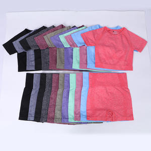 Venta al por mayor señoras elástico correr entrenamiento Fitness Yoga mujeres gimnasio Leggings cintura alta sin costuras 5 piezas conjunto de Yoga - Product Image 4