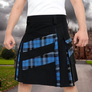 Kilts Modernos para Hombre, Diseño Híbrido de Algodón Negro y Tartán Azul Ramsay con Rayas Cruzadas - Product Image 2