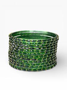 Ensemble de bracelets tendance en forme de goutte de pluie plaqués or de style indien vert émeraude foncé, bijoux de mode traditionnels pour l'exportation mondiale - Product Image 2