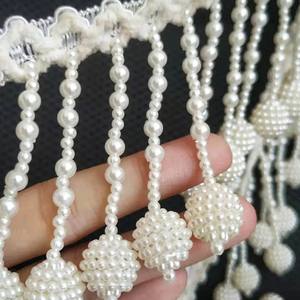 Pearls Dangling <b>Beaded</b> Tassels Lace Trim Pearls <b>Fringe</b> Trim For Dress Embellishments - Product Image 1