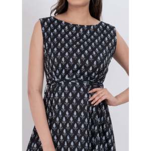 Vestido Midi de Algodón sin Mangas con Estampado Floral Negro para Mujer, Transpirable y de Alta Calidad, con Cinturón en la Cintura, Ideal para Fiestas de Verano en la Playa - Product Image 6