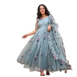 Georgette salwar traje estampado e pescoço, design colorido, bonito, estampado, com impressão digital, dupatta