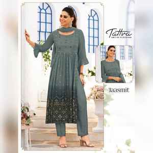 ผ้าแจ็คการ์ดปักลายแบบจีนผ้าวิสคอสทอผ้าทอพร้อมกางเกงปักลายกระจกซาร์โดซีใส่ทำงาน Kurti - Product Image 4