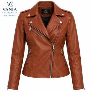 Veste de moto en simili cuir pour femme, coupe ajustée, style motard, fermeture éclair, manches longues, col rabattu, pour le printemps et l'automne - Product Image 1