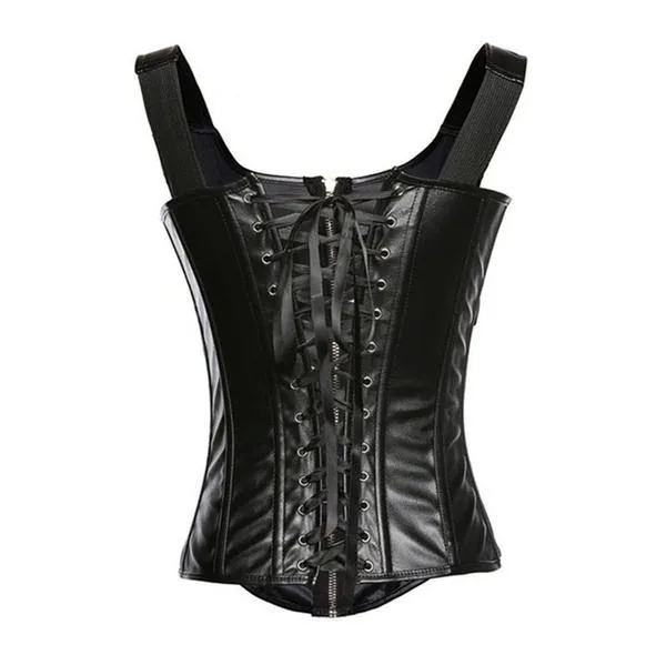 Recién llegado Steampunk Overbust acero deshuesado corsé Bustier Top negro cintura entrenamiento PU cuero mujeres corsés corsé sostenible