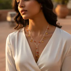 925 Silver <b>Necklace</b> for Women Trendy <b>Carnelian</b> Citrine Chains Rhodium Plated for Wedding Rose Gold Material Featuring Zircon - Product Image 2