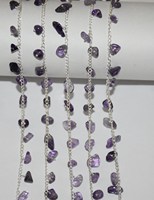 Chaîne de chapelet en amas plaqué argent avec perles de copeaux d'améthyste violette naturelle non taillée pour la fabrication de bijoux, bracelets et colliers