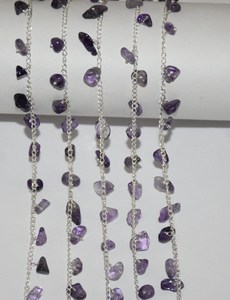 Natural Purple Amethyst Uncut Chips Beads Dangling chain. Silver Plated <b>Cluster</b> Rosary Chain. Rosary for Jewelry Bracelet Making - Product Image 3