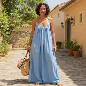 Vestido Largo Informal Maxi sin Tirantes con Estampado Floral y Liso, Transpirable, de Ganchillo, Talla Única/XS, con Manga Abullonada para Fiestas Diurnas o Eventos Formales - Product Image 3