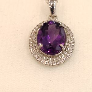 Colgante de amatista DE PLATA 925 con diseño ovalado de circón, joyería de piedras preciosas para mujer - Product Image 3